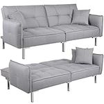 Yaheetech Sofa Bed 198CM Modern Fabric 3 Seat Click Clack Sofa Bed Couch Settee with Arms and 2 Soft Cushions Grey