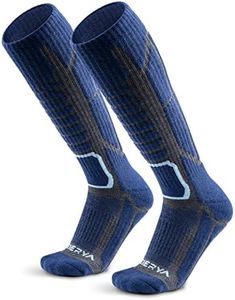 WEIERYA Merino Wool Ski Socks for Men & Women, Knee-High Winter Thermal Snowboarding Socks Packs, Retro Blue 2 Pairs, Large