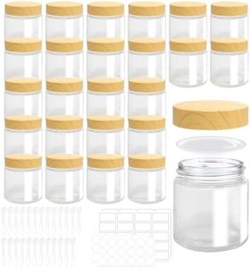 LECEHIVO 25 Pcs Glass Jars with Lids and Lnner Iiners 4 Oz Empty Small Containers Plastic Woodgrain Round Airtight Cosmetic Jars Reusable Glass Bottles for Travel