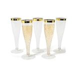 24 Plastic Champagne Flutes Disposable | Gold Rim Gold Glitter Plastic Champagne Glasses for Parties | Clear Plastic Cups | Plastic Toasting Glasses | Mimosa | New Years Eve Party Supplies 2022