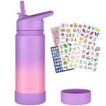 mininoo Kids Water Bottle, 16oz Stainless Steel Insulated Water Bottle Kids with Straw Lid Leak Proof (Purple/Pink)