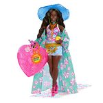 ​Travel Barbie Doll with Beach Fashion, Barbie Extra Fly, Hat and Tropical Coverup with Oversized Bag, HPB14