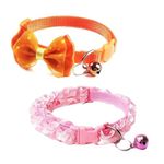 YellowCult 2 Piece Pet Collars for Cats, Puppies, Small Dogs, Fat Rabbits with Adjustable Size, Bell & Buckle Safety Lock-[Bow & Frill]-[Orange & Pink],26 cm,W_2 cm