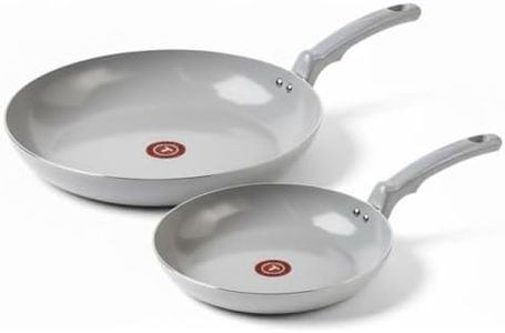 T-FAL Refresh Ceramic Nonstick Fry Pan Set, 2 Pieces, 8 Inch (20 cm) & 10 Inch (26 cm), Eco-Friendly, Durable for Healthy Cooking, Moon Grey