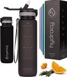 Hydracy Water Bottle with Times to Drink & Straw - Large 1 Litre BPA Free Motivational Water Bottle & No Sweat Sleeve -Leak Proof Gym Bottle with Time Marker - Ideal for Fitness, Sports & Outdoors