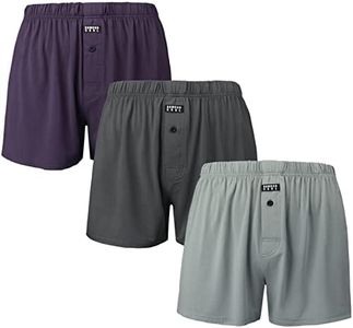 BAMBOO COOL Men's Boxers Underwear Boxer Shorts for Men Classic Lounge Loose Stretch Short (3 Pack), Grey, Blue Grey, Purple(3-pack), X-Large