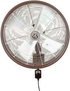 HydroMist Oscillating Wall Mounted Outdoor-Rated Fan, 3-Speed Control on Cord, Alum Fan Blade, Mounting Bracket and Black Cover Included, Residential/Commercial, 24”, Dark Brown