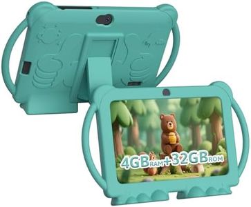 HOTTABLET Kids Tablet 7 inch Android 12, 4GB RAM 32GB ROM, 512GB Expandsion, with Parental Control, WiFi, Bluetooth, Dual Camera with Silicone Case, 1PCS(Green)