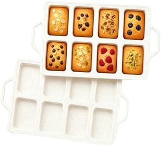 PinAmigos Silicone Mini Loaf Pan 2 Pack with Reinforced Metal Frame - Non-Stick 8-Cavity Baking Mold for Banana Bread, Cornbread & Keto Snacks - Easy Release & Dishwasher Safe, Cream with Color Dots