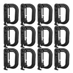 HOUSON 12pcs Tactical Hanging Belt Webbing Carabiner Buckle Molle Strap Nylon Snap Hook Clip, Keychain Keyholder Ring Tactical Backpack Molle Clip for Climbing Hiking Outdoor （Black）