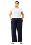 CUPID Women's High Rise Cotton Straight Pant,Stretchy Parallel Leg Pyjama for Night wear_ Navy Blue_3XL