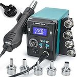 YIHUA 959D-II Hot Air Rework Station for SMD Soldering and desoldering w LCD Screen, 5 Quick-Change Nozzles, Nozzle Rack, Auto Start/Stop, Adjustable Temperature, Air Volume