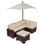 KidKraft Wooden Outdoor Sectional Ottoman & Umbrella Set with Cushions, Patio Furniture for Kids or Pets, Bear Brown & Beige, Small