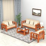 KL Furniture™ Solid Sheesham Wood Sofa Set 6 Seater | Wooden Sofa Set 3+2+1 with Side Magzine Newspaper Holder for Living Room | Six Seater Sofa Set | Teak Brwon Finish