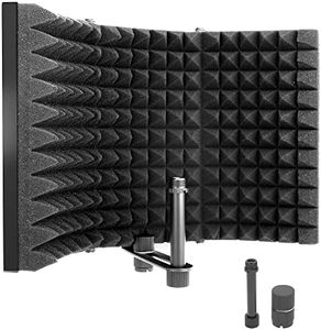 PyleUsa Microphone Isolation Shield- 3 Panel Noise Absorbing Record Booth Studio Acoustic Vocal Dampening Filter w/ 1.6"Thick Foam, Adjustable Mic Depth, Removable Shock Mount, Universal ⅝" Threading