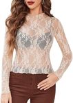 Avidlove Mesh Tops for Women Long Sleeve Mock Neck Sheer Tops See Through Tee Shirt Blouse Champagne Large