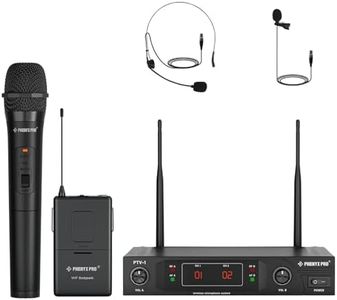 Phenyx Pro Wireless Microphone System, VHF Wireless Mic Set with Handheld/Bodypack/Headset/Lapel Mics, Stable Signal, Cordless Microphone for Singing, Karaoke, Church, DJ (PTV-1-1H1B)