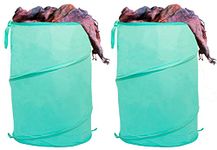 Kuber Industries Pop Up Foldable Laundry Bags for Clothes with Lid Drawstring Closure | Dirty Clothes Basket Bin Bag-Set of 2 (Green)