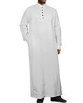 YAOHUOLE Mens Kaftan Thobe Long Sleeve Jubba for Men Casual Muslim Robes Button Up Loose Long Down with Pocket White M