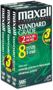 Standard Grade VHS Videotape Cassette, T160, 3/Pack