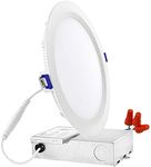 LUXRITE 8 Inch Ultra Thin LED Recessed Light with Junction Box, 25W, 2700K Warm White, 2200 Lumens, 0-10V Dimmable, Slim Recessed Ceiling Light, IC & Damp Rated, ETL Listed