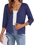 Zeagoo Women's Summer Cropped Cardigan 3/4 Sleeve Crochet Lightweight Sweater Cardigans V Neck Button up Knit Shrug
