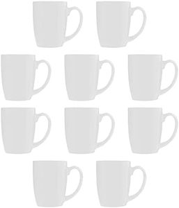 DISCOUNT PROMOS Curved Java Coffee Mug Set - 10 Pack - 12 Oz. - Stoneware Restaurant Cups - White
