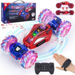 Highttoy Remote Control Cars for Kids, 4x4 Gesture Control Twist Car with Spray, Music and Lights 2.4GHz 360° Rotation RC Stunt Car Toys for 6 7 8 9 10 Year Old Boys Girls Gifts, Red