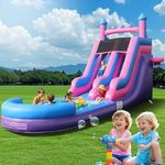 26.4FT Extra Inflatable Water Silde Swimming Pool for Kids Adults, Heavy Duty 100% PVC Water Slide with Big Airtight Water Pool, Double Water Slides with 1100W Blower, Basketball Hoop