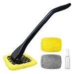 Sonrinss Car Windshield Cleaning Tool, Microfiber Windshield Cleaner, Auto Glass Care Cleaner kit with Washable Reusable Cloth and Detachable Handle for Auto Windshield Wiper, Yellow & Grey