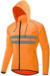 WOSAWE Packable Cycling Jacket Hooded Running Coat Lightweight Biking Windbreaker, Orange with Hood XX-large