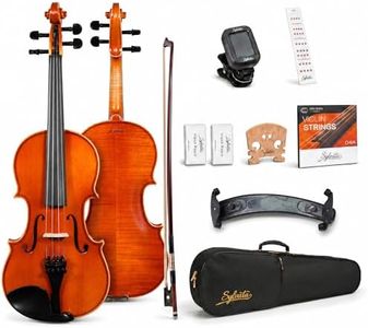 SYLVATA Handcrafted Solid Wood Violin 4/4 Full Size, Acoustic Fiddle with Gradient Finish, Ebony Fingerboard & Fittings, High-End Full Size Violin Kit with Ebony Bow, Alice Strings, and Deluxe Case