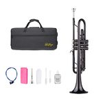 LeSage Student Trumpets Standard Bb Brass Trumpet for Beginner Black Trumpet b Flat with 7c Mouthpiece Trumpet Cleaning Kit Valve Oil Trumpet Case