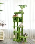 JISSBON 195cm Cat Tree for Indoor Cats, Multi Level Cat Tower with Scratching Posts, Large Plush Perch & Cat Condo with Leaves for Kittens, Adult Cats, Green