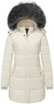 GGleaf Women's Winter Thicken Puffer Coat Warm Snow Jacket with Fur Removable Hood, Beige, Small