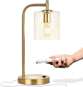 Brightech Elizabeth Table Lamp with Wireless Charging Pad and USB Port, Bedside Reading Lamp, Vintage Brass Gold Desk Lamp, Nightstand Lamp with LED Bulb for Bedroom, Living Room, Office
