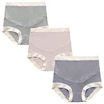 AIEOE Pregnancy Panties for Women Plus Size Maternity Briefs Over The Belly Full Coverage Underwear Multi-Pack Grey+Brown+Purple XX-Large