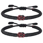 Lucky And Protection Bracelet,Red String Bracelet for Men Women,Hand Braided Rope Thread,Surfer Bracelet for Girl Son Teenage (black knot, 2PCS)