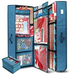 Hearth & Harbor Premimum Gift Wrapping Paper Storage Organizer On Wheels - with Exclusive Pockets, Center Flap, Mesh Boxes, and Ribbon Box - Wrap Paper Container