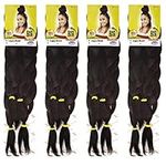 X-Pression 1B 4 PACK XPRESSION LAGOS BRAID Pre-Pulled Hair Extension , 42″ & 46″ Pack , (Colour 1B, Natural Black), 4.0 count