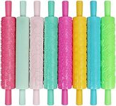 Kurtzy 8 Pack Embossed Rolling Pin Set - Textured Non-Stick Kit with Designs & Patterns - Ideal for Dough, Fondant, Pastry, Cookies, Pie, Cakes, Icing & Clay - Use for Baking in Kitchens