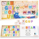 LIOKLICK 4-in-1 Magnetic Color and Number Maze Toys Box with Alphabet Puzzles Drawing Board, Wooden Storage Montessori Toy for 3-5 Year Old, Toddlers Educational Learning Toy Gifts for Kids Boys Girls