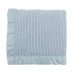 The Wool Company Wool Cellular Blanket - 100% Pure New Wool Bed Blankets with Satin Trim - Double 230 x 255 cm Alaskan Blue - Made in England