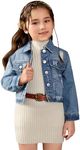 Floerns Girl's Vintage Basic Distressed Long Sleeve Single Breasted Crop Top Denim Jacket White 6Y