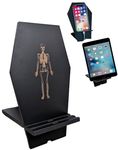 Gothic Coffin Decor - Coffin Cell Phone Stand with Cool Engraved Skeleton for Halloween Goth Office Desk Table Accessories Supplies - Spooky Vampire Phone Holder for Iphone Kindle Ipad, 9.5x5in