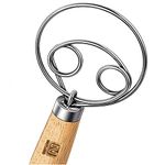Natluss Original Danish Dough Whisk 13" Stainless Steel Large Wooden Hand Mixer for Bread, Batter, Cake, Pastry, Pancake, Cookie - Dutch Style Baking Tool