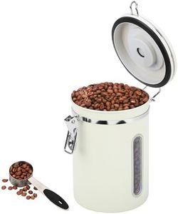 BELLE VOUS Bote Hermetico para Cafe 1,8 l - Tarro Blanco de Almacenaje de Cocina con Indicador de Fecha Dosificador y Válvula de CO2 - Botes Vintage para Café en Grano o Molido