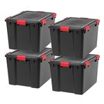 IRIS USA 70 L (74 US Qt) Storage Box with Gasket Seal Lid, 4 Pack - BPA-Free, Made in USA - Heavy Duty Moving Containers with Tight Latch, Weather Proof Tote Bin, WEATHERPRO - Black/Red