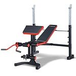 COSTWAY Adjustable Weight Bench, Workout Station with Barbell Rack, Leg Developer, Preacher Curl, Weight Lifting Home Gym Exercise Equipment for Full-body Workout Strength Training