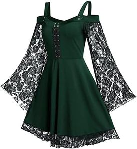 Aivtalk Gothic Dress Lace Off Shoulder Dress Plus Cosplay Sexy Party Dresses Halloween Costumes for Women Plus Size GreenXL